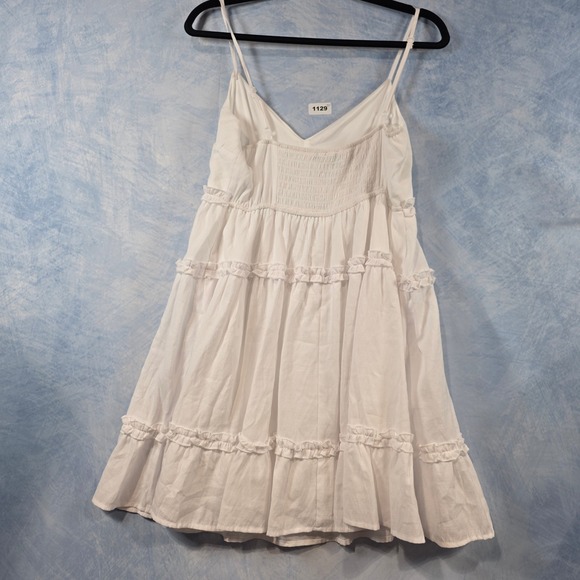 Trixxi Womens White Tiered Ruffle Mini Dress Smocked Back Spaghetti Strap Size M - Picture 4 of 6